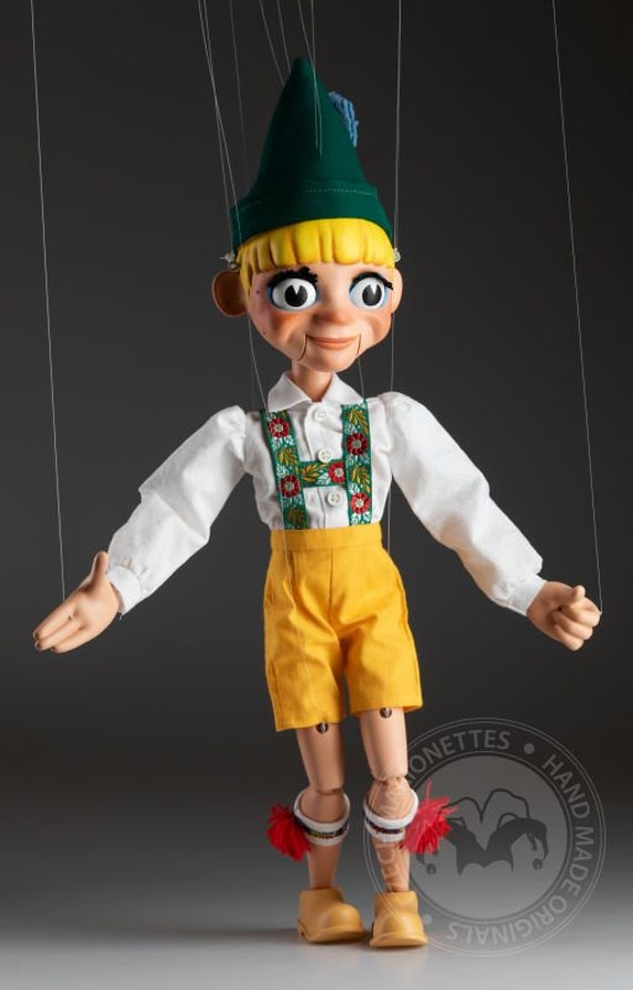 Pinocchio Cartoon Puppet Czech Hand-made Marionette From Prague 