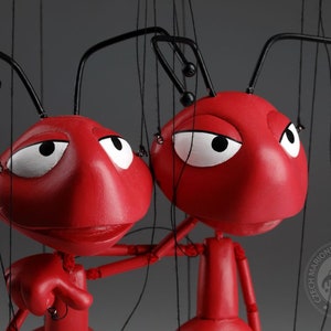 Two Red Ants - Wooden hand-carved top art marionettes
