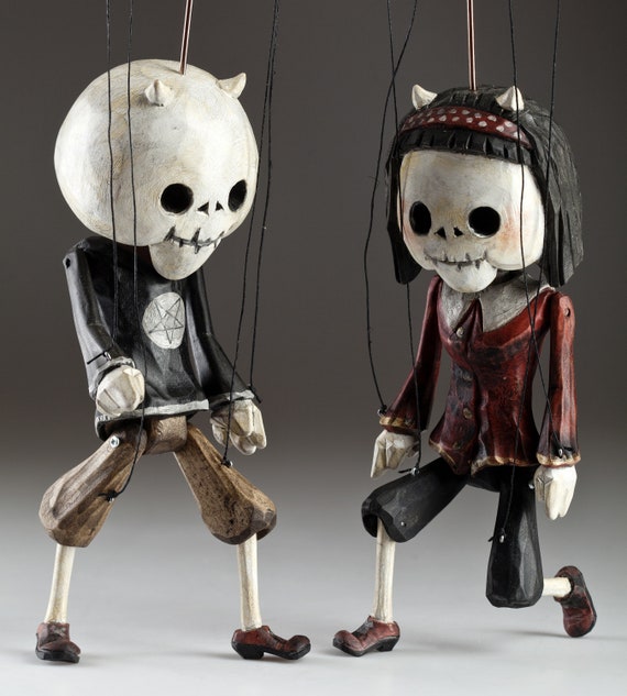 Cute Wooden Marionette – Skeleton of Devil Lady – a Hand Carved