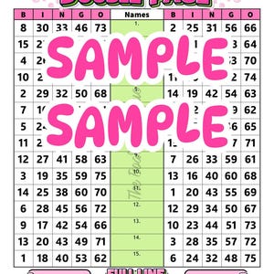 May include: A double-sided bingo card with the text "Houdini DOUBLE PAGE" at the top. The card features numbered squares, the word "SAMPLE" in large pink letters, and sections labeled "A SIDE", "FULL LINE", and "B SIDE".