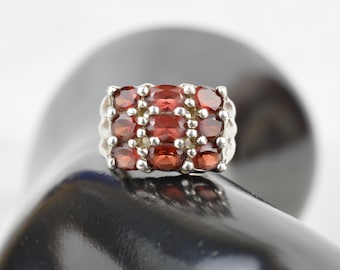 Vintage Garnet Cluster Ring in Sterling Silver, NF 925 Red Gemstone Statement Ring, Size 7.5, January Birthstone Jewelry