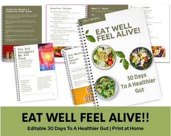 Eat Well, Feel Alive! 30 Days to a Healthier Gut | Printable Meal Planner & Wellness Reset Challenge | Digital Nutrition Guide
