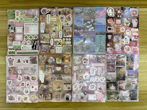 Cute Kawaii Stickers Set (8 Pieces) – Adorable Cartoon Stickers for Journals, Planners & Scrapbooks