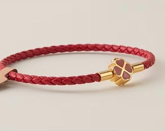 Classic Style Glück vierblättriges Kleeblatt Damen Armband Leder Material