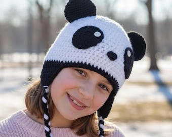 Panda Hat Crochet Pattern – Easy Winter Beanie with Earflaps (PDF)