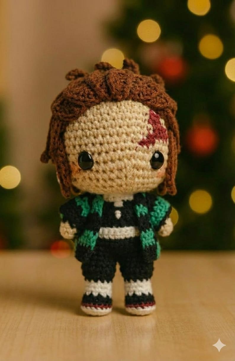 Anime inspired crochet doll standing view