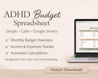 ADHD Budget Spreadsheet | Simple Monthly Budget Tracker | Google Sheets Finance Template