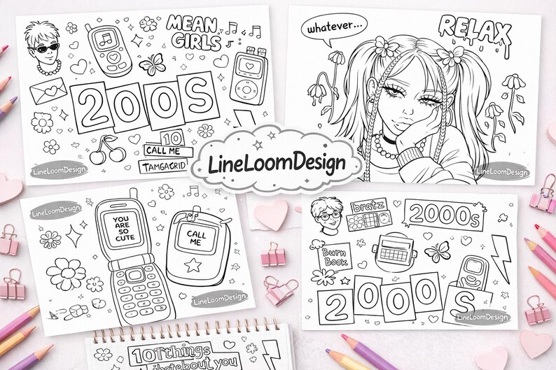 2000s Aesthetic Coloring Book | Cute Y2K Retro Pages | Printable & iPad ...