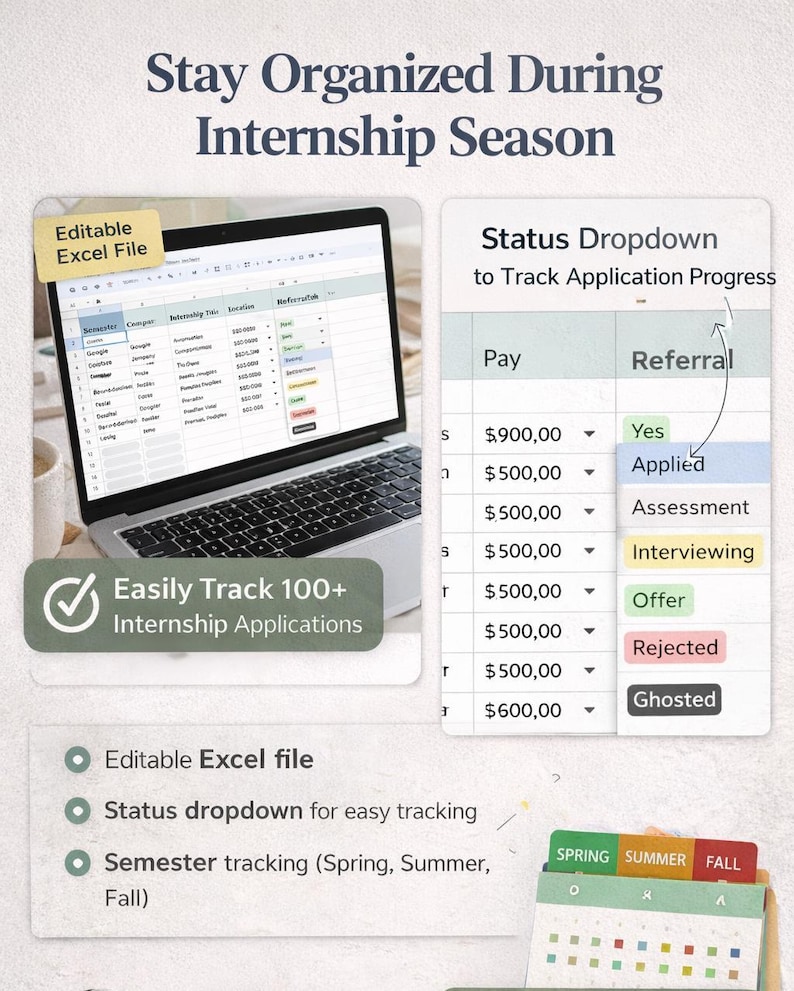 Excel R Internship Internship Application Tracker for College Students | Editable Excel ...