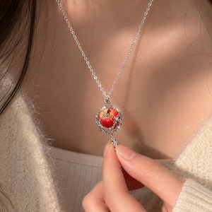 Love and Deepspace Caleb Necklace | Red Apple String Bag Pendant | Anime Cosplay Accessory | Fan Gift