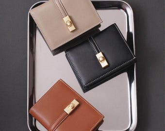 Carteira delicada de couro: carteira feminina, pequena bolsa para dinheiro
