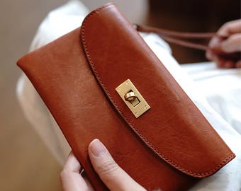 Carteira feminina minimalista em couro: couro bovino, bolsa pequena, carteira para dinheiro