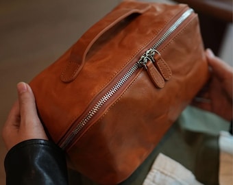 Bolsa de couro vintage: Organizador de viagem em couro, bolsa de armazenamento com vários bolsos