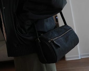 Bolsa de ombro vintage em couro: Bolsa transversal feita à mão, dois tipos de cinto.