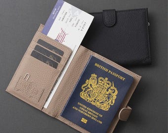 Porta-passaporte multifuncional em couro genuíno: carteira para cartões e porta-moedas.