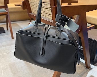 Bolso de mano minimalista de piel auténtica, hecho a mano, para mujer, bandolera