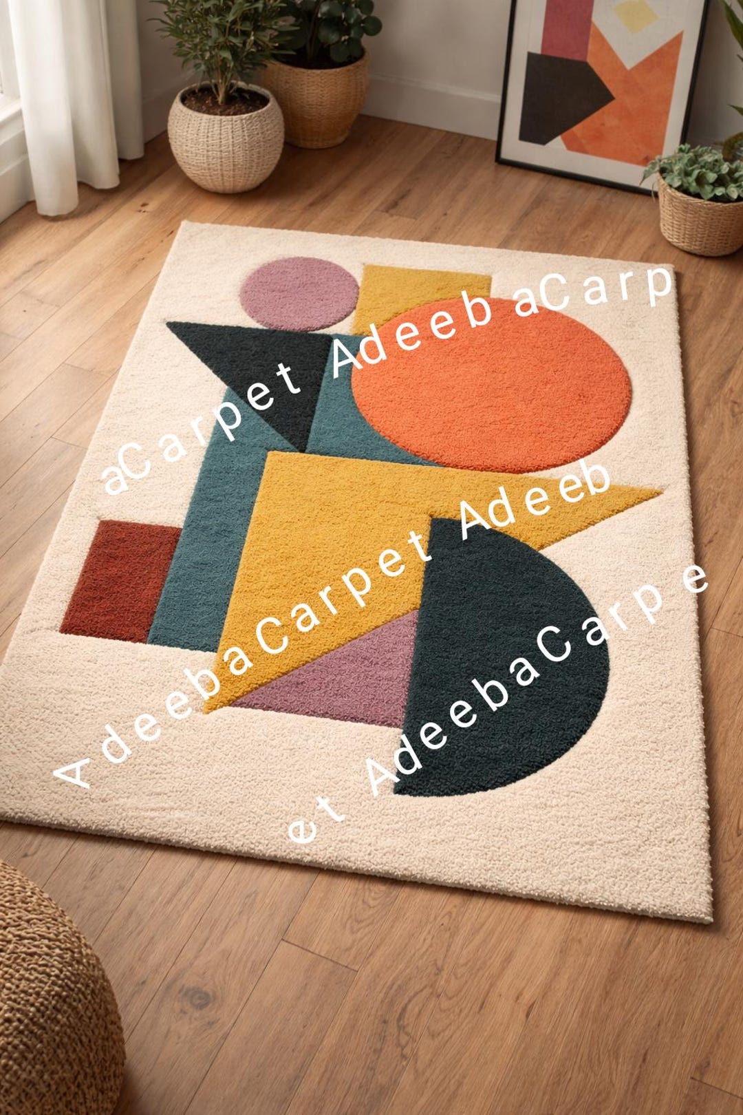 Modern Geometric Hand Tufted Area Rug – Abstract Shapes Multicolor Wool ...