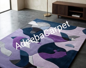 Moderner abstrakter Bereich Teppich - lila & tiefblaues künstlerisches Design - 20x30cm Bodenkunst für Wohnzimmer