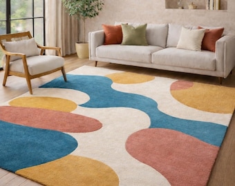 Abstract Area Rug, Modern Colorful Living Room Carpet, Mid Century Floor Rug, Geometric Contemporary Home Decor Rug