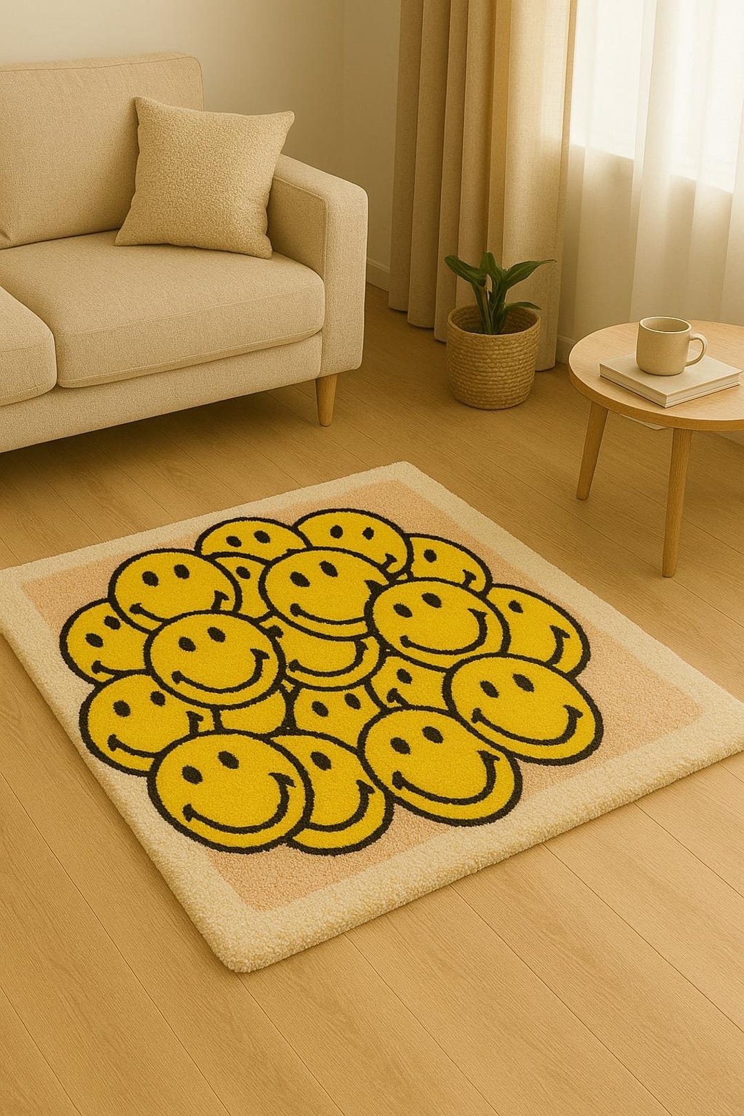 Hand Tufted Wool Rug: Smiley Face Carpet - Etsy