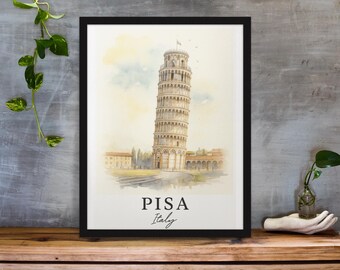 Leaning Tower of Pisa Watercolor Art Print, Italian Architecture (Digital Download)