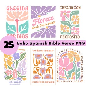 25 Boho Spanish Bible Verse PNG Bundle: Christian Phrases, Frases Cristianas (Digital Download)