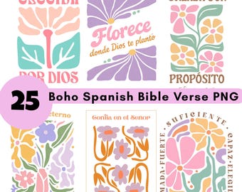 25 Boho Spanish Bible Verse PNG Bundle: Christian Phrases (Digital Download)