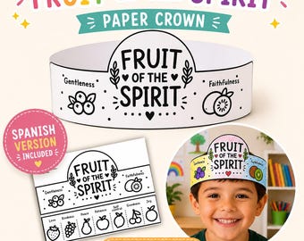 Fruit of the spirit craft |Crown Printable | kids bible crafts | Printable Bible Activity | Sunday School crafts |  |English & Spanish PDF
