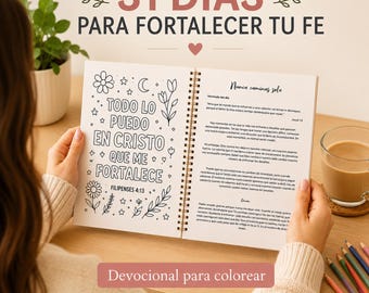 Christian Devotional Coloring Book | 31 Days to Strengthen Your Faith | Bible Verses | Spanish Bible Verse, Adult Bible Coloring Book
