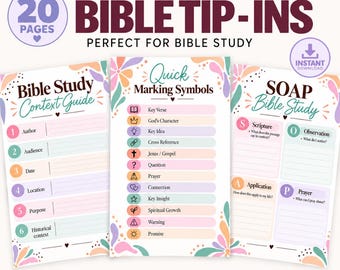 Bible Study Tip-Ins: 20 Printable Inserts for Verse Mapping, SOAP, Prayer