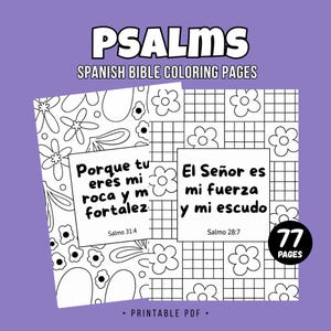 Spanish Bible Verse Coloring Pages – Psalms Scripture Printable PDF, Christian Adult Coloring Pages, 77 Bible Verses Coloring Bundle