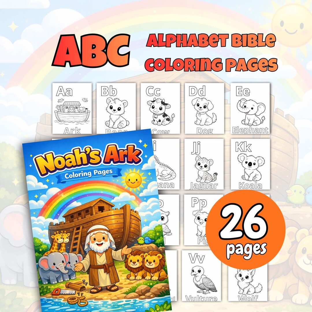 Bible ABC Coloring Pages for Kids | 26 Noah's Ark Coloring Sheets ...