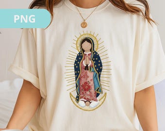 Our Lady of Guadalupe PNG, Crochet Style Virgin Mary PNG, Faux Embroidery DTF Design, Catholic Christian Sublimation, Digital Download