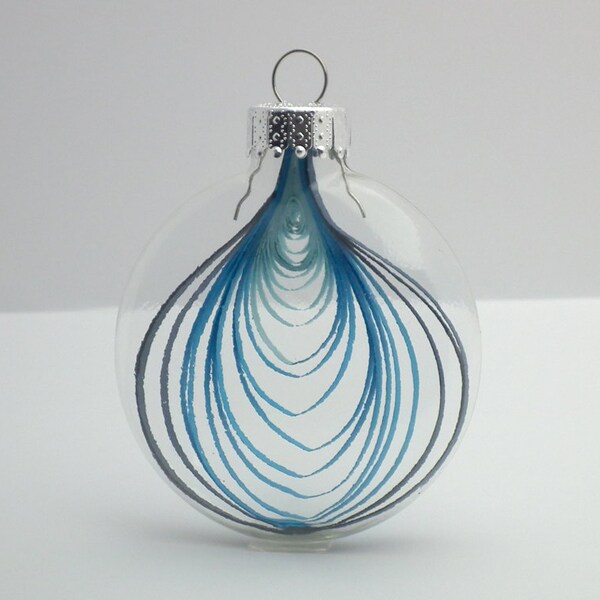 Quilled blue Ombré coil in a disk glass ornament, Paper Quilling Ornament,