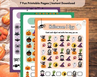 Halloween I Spy Game Printable Kids Activity Worksheet Fun Halloween Party Game for Toddler Preschool Kids, Classroom & Family