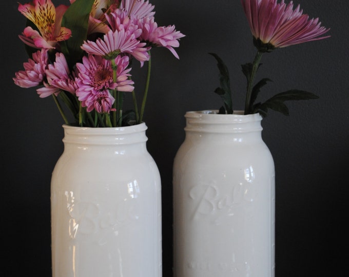 ONE Handmade White Ceramic XL Ball Jar Vase, Customizable for Wedding