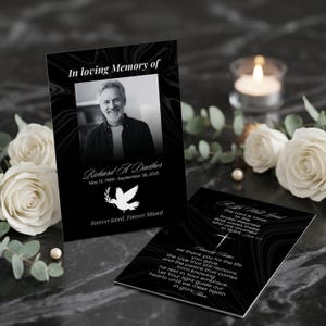 Simple Black & White Memorial Prayer Card| Customizable |4x6| Canva Funeral Prayer Card Template | Loss of Son| Brother