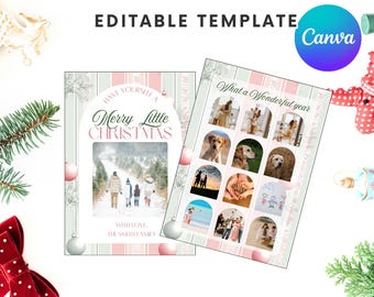 Pink Vintage 12 Month Picture Christmas Card, Digital Download Editable Canva Templates