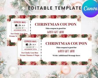 Printable Plaid Christmas Coupon Template (Digital Download)