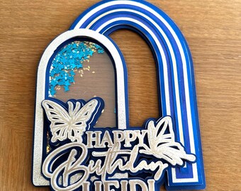 Custom 3D Butterfly Happy Birthday Glitter Shaker Cake Topper