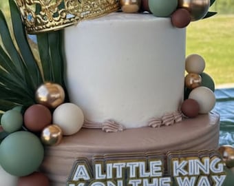 A Little King Is On The Way Cake Topper Safari Baby Shower Topper