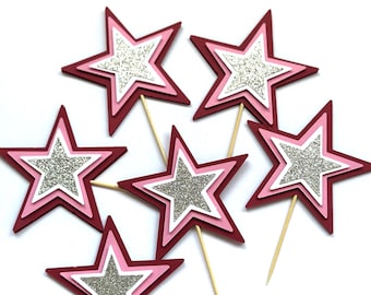 Star Cupcake Topper Set, American Birthday Day Party, Girl Doll themed