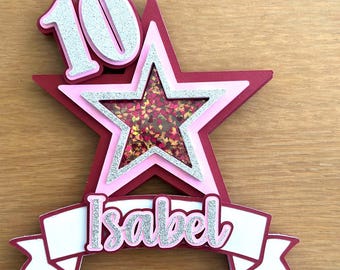 Birthday Star American 18" Doll Inspired Glitter Shaker Cake Topper