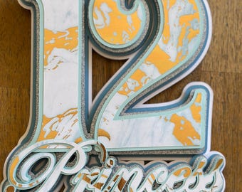 Layered Glitter and Marble Cardstock Topper Personalized Birthday Cake Decoration
