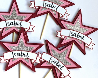 Custom Name Star Cupcake Topper Set, American Birthday Day Party, Girl Doll themed