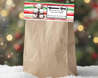 Snowman Soup Treat Bag Toppers, Christmas Cocoa Favors (Printable Digital Download)