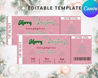 Pink Christmas Concert Ticket Template (Digital Download)