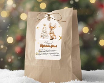 Printable Elegant Gold Sparkle Stars Reindeer Food Gift Tag Classroom Favor Tag