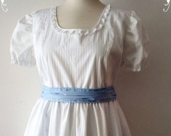 White Dress with Soft Blue Sash -Gothic -Lolita -Victorian -Steampunk - (Bitter & Sweet)