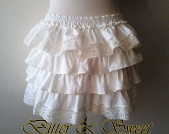 Bone white color Mini bloomers with frills and lace -Steampunk-Gothic-Lolita-Cabaret-Victorian-Burlesque-Ruffles-circus-(Bitter & Sweet)